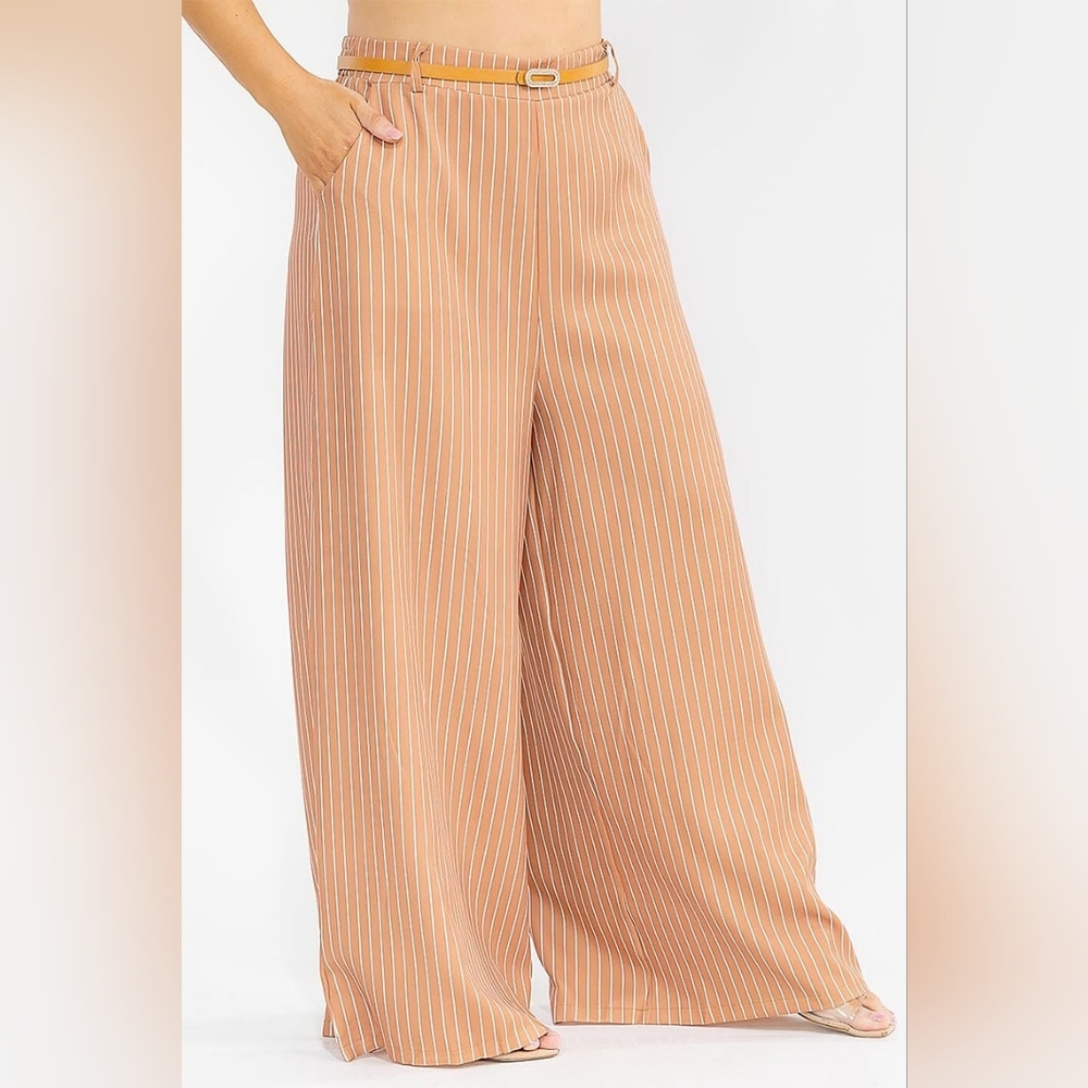 *$18 START* P2-0326 Wide leg flowy Pinstripe pants with belt